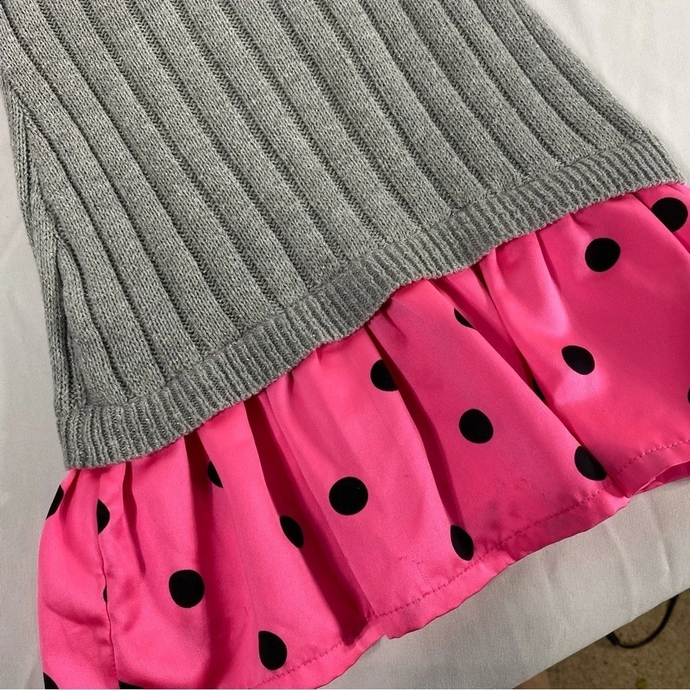 Justice Girls Drop Waist Polka Drop Ruffle Sweater Dress